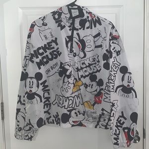 Disney Mickey Mouse pattern cropped windbreaker with neck zipper